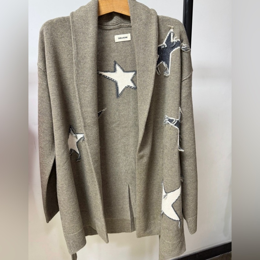 Zadig & Voltaire Alpa Outline Stars Wool Cashmere Cardigan - Picture 8 of 11